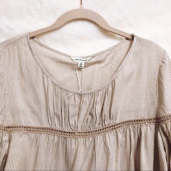 Max Studio Light Tan and White Striped Shirt - Picture 6 of 7